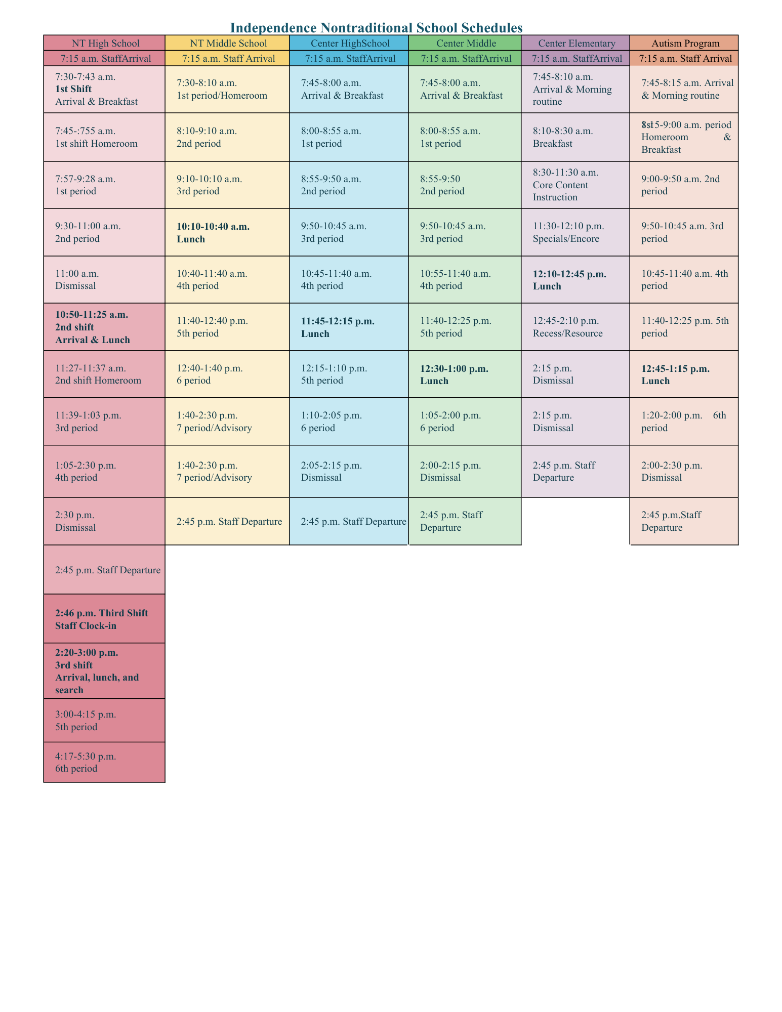 SY 27 Independence Nontraditional School Schedule