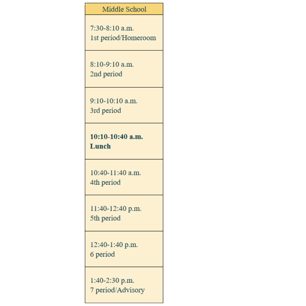 MS Bell Schedule